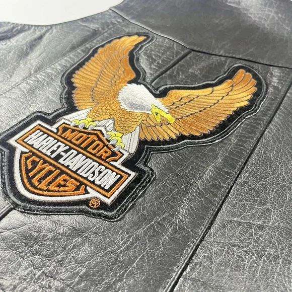 HARLEY-DAVIDSON American Top Genuine Leather Vest Size 36 Black Motorcycle Biker - Picture 10 of 14